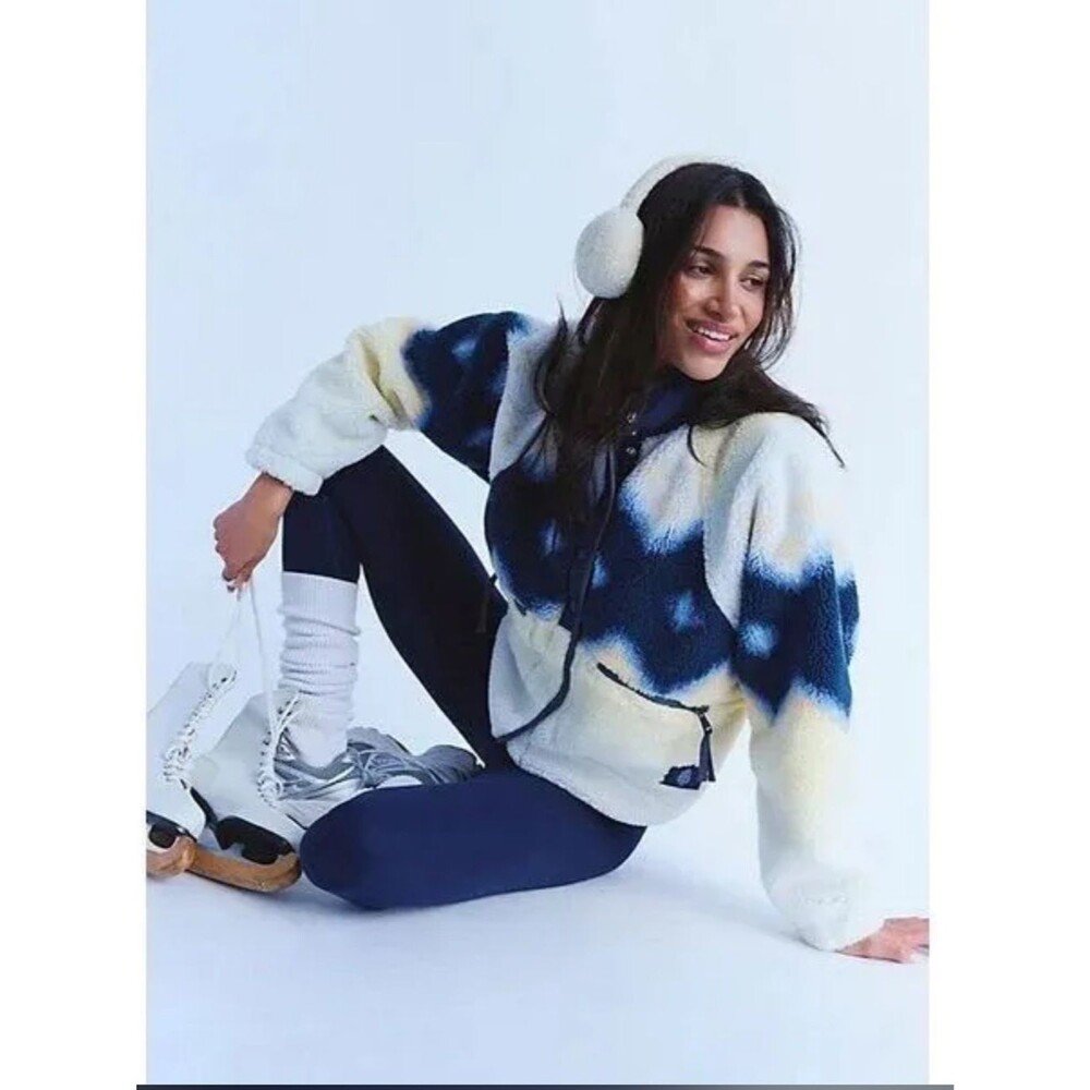 Free People Hit The Slopes Fleece Printed Jacket Soft Glow Sun Combo Sz L NWT